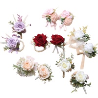Boutonniere Pengantin Pria Buatan Tangan Gaya Eropa, Korsase Mawar Putih, Bunga Pergelangan Tangan Pengantin, Bunga Buatan untuk Pernikahan Luar Ruangan, Bunga Pengiring Pengantin