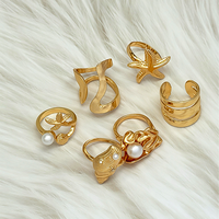 Ensemble de bagues empilables ouvertes en alliage plaqué or, style plage étoile de mer et coquillage, bagues de mariage irrégulières pour couple, bijoux fins et massifs