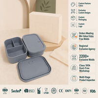 Boîte à lunch en silicone personnalisée en gros, résistante à la chaleur, empilable, 3 compartiments, pour les voyages en plein air, le camping