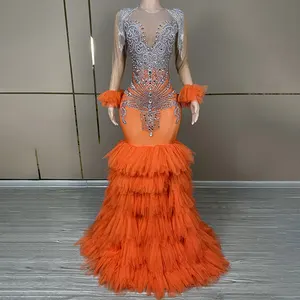 Novance Y3654 Trending Wedding Dresses 2024 Orange Prom Dress Fashion Diamond Womens Clothing Wholesale Sexy For Birthday