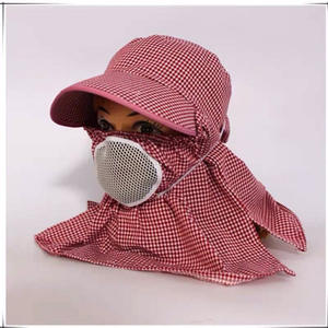 Sombrero de pescador a cuadros de algodón para mujer con cubre cuello, transpirable, protección solar para uso en exteriores en primavera y verano - Product Image 2