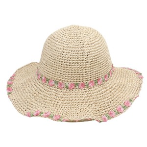 Floppy Straw Hat With Flower Embroidery For Beach Women Natural Grass Handmade Sun Protection Summer Wide Brim - Product Image 5