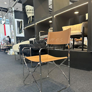 Keynes <b>Foldable</b> Saddle Leather <b>Dining</b> <b>Chair</b> Chrome Metal Frame Bauhaus Style Leisure Armchair for Restaurant Cafe Home Office - Product Image 1