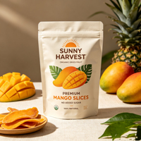 Op maat gedrukte verpakking voor gedroogde mango, staande pouch met hersluitbare ziplock ritssluiting voor biologische gedroogde fruit snacks.