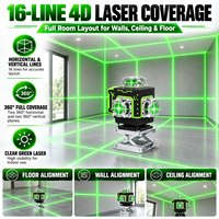 DERUIDA Niveau laser 4D 16 lignes vert auto-nivelant 360° avec récepteur, niveau laser rotatif professionnel pour extérieur