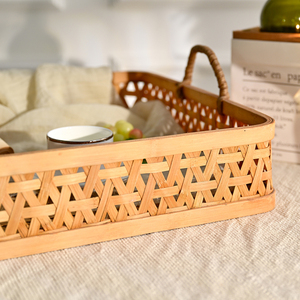 Plateau de rangement en rotin tressé et bambou pour assiettes de dîner et vaisselle de fête, style ferme, pour cuisine et maison - Product Image 5