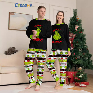 Cartoon Weihnachts-Familien-Pyjama-Set Weiche Lässige Langarm-Hosen mit Alphabet-Druck Hauskleidung Eltern-Kind-Partnerlook - Product Image 2