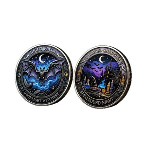 <span class=keywords><strong>Moneda</strong></span> Conmemorativa de Murciélago Voador Nocturno de Aleación de Zinc, <span class=keywords><strong>Moneda</strong></span> de Desafío de Halloween de Brujería Gótica en Plata Antigua, Recuerdo Coleccionable - Product Image 4