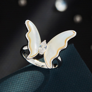 Butterfly Open <b>Ring</b> Natural Seashell Gold Plated Adjustable Index <b>Finger</b> Party Jewelry - Product Image 4