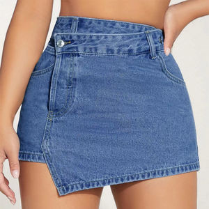 <span class=keywords><strong>Jupe</strong></span> <span class=keywords><strong>en</strong></span> <span class=keywords><strong>jean</strong></span> taille haute à ourlet asymétrique <span class=keywords><strong>Jupe</strong></span> courte <span class=keywords><strong>en</strong></span> <span class=keywords><strong>jean</strong></span> pour femme - Product Image 2