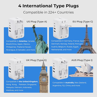 Adaptateur de chargeur de voyage universel tout-en-un 17W, prise universelle mondiale, 2 USB, 2 Type-C pour une utilisation mondiale, courant nominal de 6A