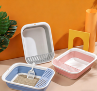 Bac à litière pliable pour chat avec pédale, toilette semi-fermée pour chaton, anti-éclaboussures
