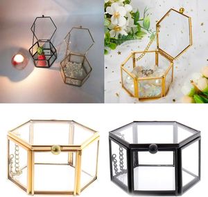 Caja de Joyería de Vidrio y Latón Dorado Estilo Nórdico, Organizador de Escritorio Hexagonal Moderno, Caja Transparente para Adornos, Caja Decorativa de Exhibición para Mesa - Product Image 2