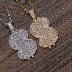 Collar con Colgante de Dólar Grande, Completamente de Zirconio, Joyería Hip Hop, Accesorios, Cadena con Colgante de Moneda de Dólar Grande - Product Image 4