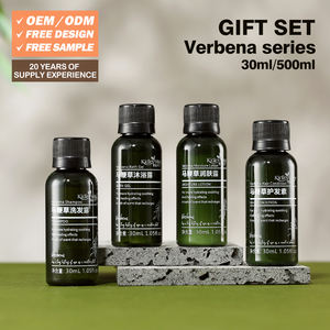 Kit de toilette de voyage portable 30 ml parfum Verbena pour hôtels – Ensemble essentiel de nettoyage : gel douche, shampoing, après-shampoing, lotion - Product Image 2