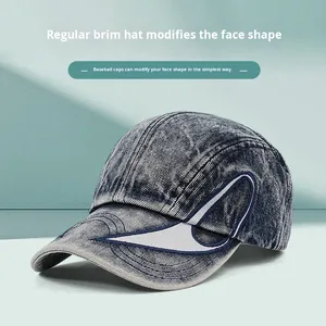Gorra de béisbol de 6 paneles de mezclilla y PVC de marca de moda, estilo artesanal, con bordado de <span class=keywords><strong>doble</strong></span> borde, efecto lavado a la llama, estilo americano vintage, unisex - Product Image 3