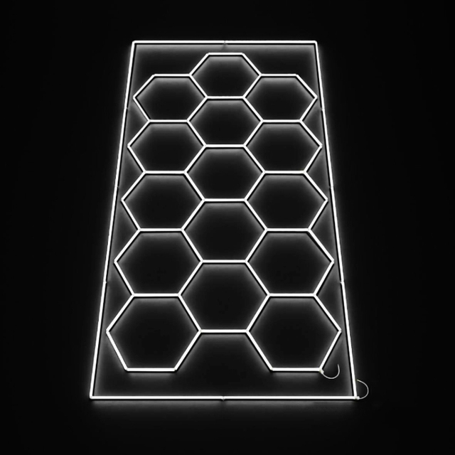 LED Hexagon Garage Light with 15 Grids System Honeycomb Workshop Light for Home Gym Basement Warehouse Garage AC Powered