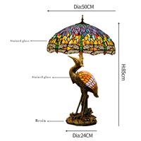 Lampe de table décorative de luxe haut de gamme, style créatif rustique américain, avec grue et libellule, grande taille, pour salon