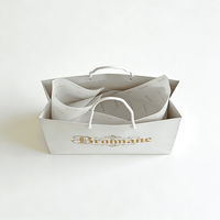 Sac shopping en papier blanc de luxe avec logo estampé or et poignée en corde torsadée pour bijoux, mariage, boutique, emballage cadeau de marque
