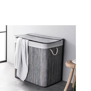 生态巴布100% 竹灰色洗衣篮可折叠洗漱箱，带可拆卸袋和盖编织储物篮 - Product Image 3