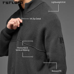 Haut d'hiver pour homme, coupe courte, en maille, 100% coton biologique, avec empiècement côtelé sur la manche gauche, style urbain, pour superposition, numérique - Product Image 4