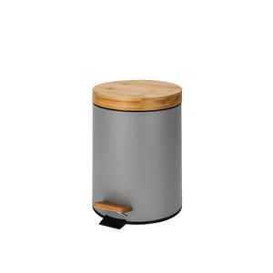 Poubelle à couvercle en bambou, en acier inoxydable, cylindrique, à commande au pied, silencieuse, pour la maison, la cuisine, le salon, le rangement - Product Image 4