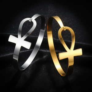 Paslanmaz Çelik Anka Haç Bileklik Bilezik Sade Takı Kadınlar Antik Mısır Açılır Ayarlanabilir Elektrokaplama Bilezikler - Product Image 3