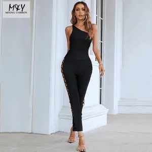 Newly designed women's sexy cut hollow out one shoulder casual jumpsuit fashion leggings Bodycon One Piece Jumpsuits