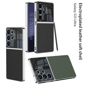 Fundas de Teléfono Móvil de Cuero Electrochapado de Lujo para S25 S26 Ultra, Textura de Fibra de Carbono, Delgadas y Resistentes a Impactos - Product Image 1