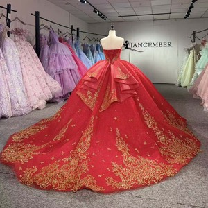 1531 Fashion Sweetheart Red Golden Lace Quinceanera Ball Gown <b>Dresses</b> For Girls - Product Image 3