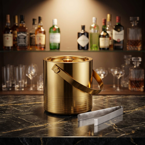 Cubo de Hielo de Acero Inoxidable de Doble Pared de Lujo con Pinzas, Acabado Dorado Champán, Pequeño, Aislado, para Fiestas - Product Image 4
