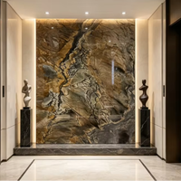 Calcite brune naturelle Shangri-La, pierre moderne de luxe avec des veines superposées à effet bois pour les sols de villas et cuisines, et les murs décoratifs