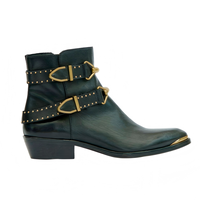 Bottines à talon compensé rétro punk dorées personnalisables pour femmes grandes tailles, avec plusieurs boucles, embout métallique, style western cowboy, tailles 34 à 46 disponibles