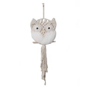 Hand Woven Owl <b>Hanging</b> Ornament Cotton Rope Tassel Tapestry Bohemian Style Home Decor Wall <b>Hanging</b> <b>White</b> Irregular Shape - Product Image 5
