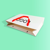 Sac en papier écologique personnalisé avec logo imprimé sur ruban blanc et rouge pour cadeaux et vente au détail