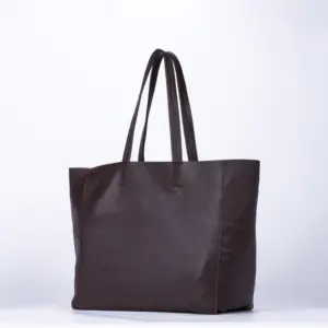 Versand bereit Low MOQ Custom Brand Logo Frauen 100% Rindsleder Kaffee farbe Casual Tote Bags Shopping Handtasche Online Sale