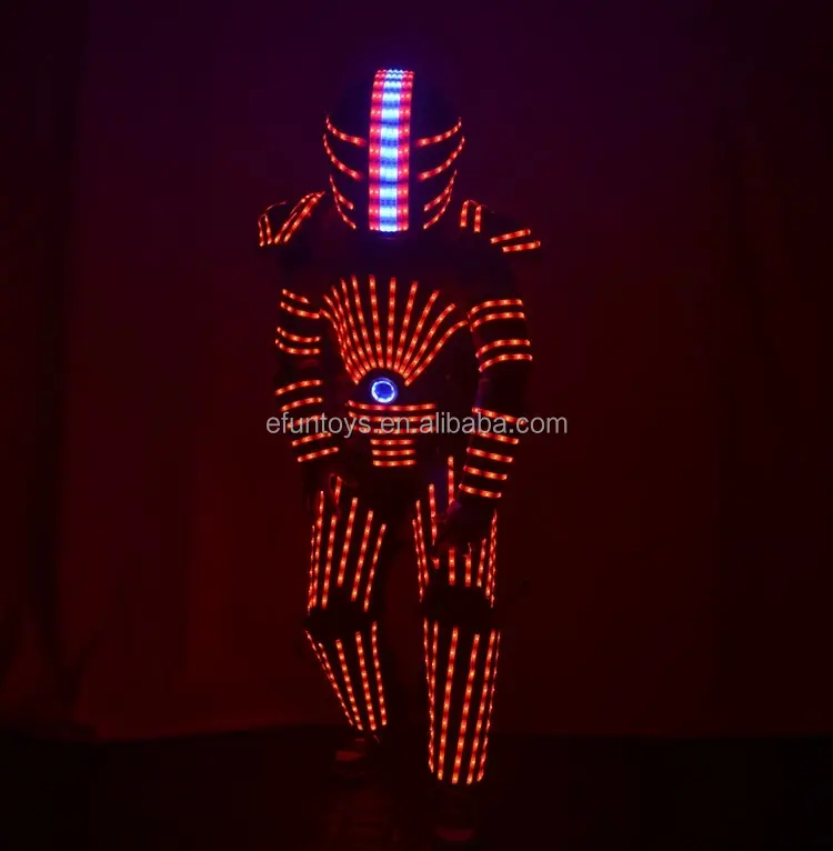 efun Colorful LED Robot Display Performance Costume Stage Suitable Armor Suit with led Clothe and Disco Outfits Party Helmets