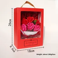 Bouquet de fleurs artificielles en savon rose, boîte cadeau, fenêtre semi-ouverte, 9 roses, cadeau de la Saint-Valentin, cadeau d'anniversaire pour meilleur ami