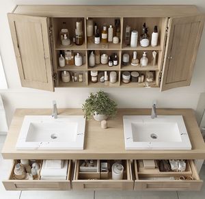 Mueble de Baño Moderno con Cajones Montados en la Pared, Mueble de Pizarra con Lavabo e Iluminación LED - Product Image 1