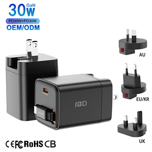 Ibd gan PD cáp có thể thu vào 30W sạc PPS 33W chúng tôi EU Anh AU Ấn Độ cắm <span class=keywords><strong>USB</strong></span> Loại C Cổng kép nhanh tường sạc cho điện thoại máy tính bảng - Product Image 4