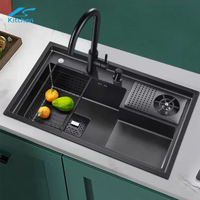 Station d'évier extérieur noir artefact fait à la main SUS 304 en acier inoxydable monotrou sous montage Installation Nano Surface Cup Washer