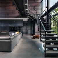 DAIYA escalier droit avec bande de roulement en bois balustrade en verre de courrier