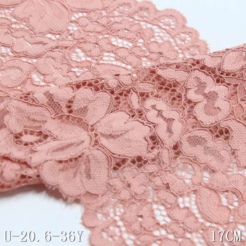 Material de poliéster para accesorios de lencería, malla rosa de 17cm, encaje bordado