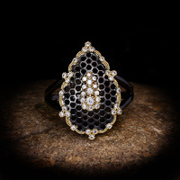 KYRA01326 — bague en Zircon noir, Style gothique, plaqué, exquis, ajouré, anneau pour femmes, nouvelle collection 2020