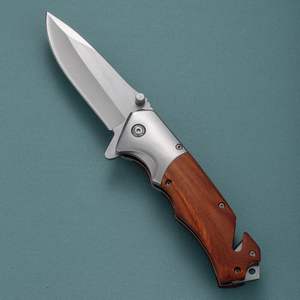 سكين جيب قابلة للطي متعددة الوظائف حسب الطلب من شركة تصنيع المعدات الأصلية سكين نجاة للتخييم في الهواء الطلق بمقبض من الخشب الأحمر ، سكين نجاة - Product Image 4