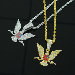 Collar con Colgante de Águila, Bandera y Pistola de Aleación de Zinc para Hombre, Chapado en Oro con Cadena de Cuerda, Estilo Hip Hop - Product Image 1