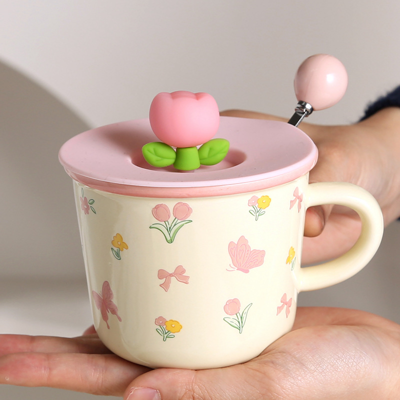 Tulip butterfly-with lid and spoon pink