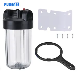 VENTA CALIENTE Carcasa de filtro de agua transparente grande de 10 pulgadas para filtración de agua para toda la casa con soporte de llave-Puerto de 1 "-4,5" x 10"