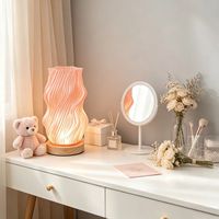 Lampe de table LED torsadée à impression 3D, style minimaliste moderne, avec base en bois, lumière douce, veilleuse à piles
