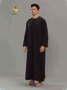Túnica Negra de Algodón para Hombre Al Haramain, Larga hasta el Suelo, Manga Larga, Cuello Redondo, Ropa Modesta para Oración, Estilo de Oriente Medio - Product Image 2